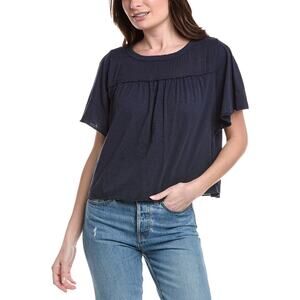 Michael Stars Crissy Mixed Fabric Pima Cotton Gauze Navy Blue Boho T Shirt 1X